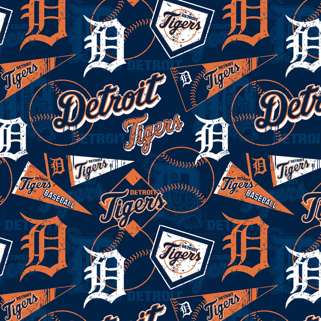 Detroit Tigers with pennants and baseballs 58" fabric by Fabric Traditions, MLB 14416-B