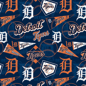 Detroit Tigers with pennants and baseballs 58" fabric by Fabric Traditions, MLB 14416-B