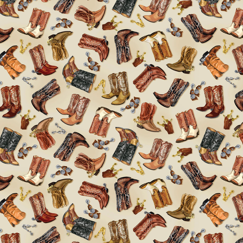 Ecru Cowboy Boots 108" fabric by Benartex, 14484W-07
