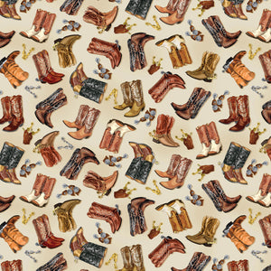 Ecru Cowboy Boots 108" fabric by Benartex, 14484W-07