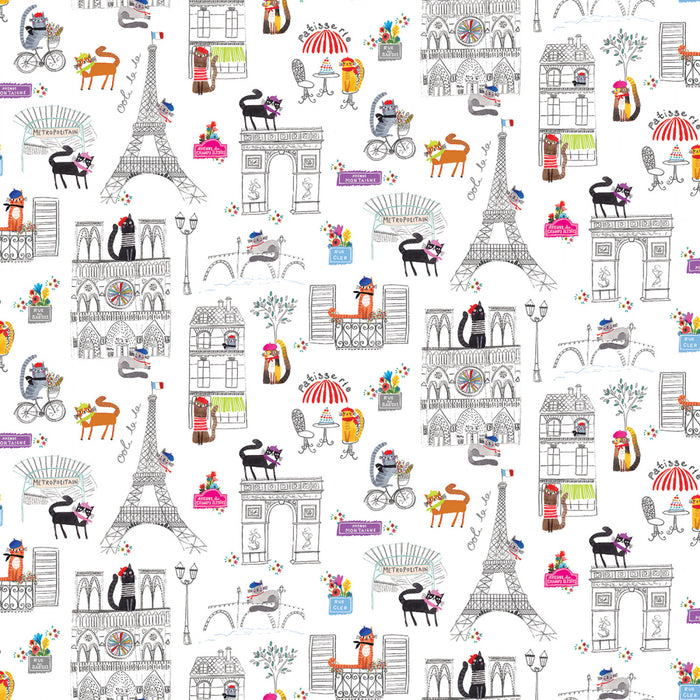 Cats in Paris Multi 44" fabric by Benartex, 16452-99