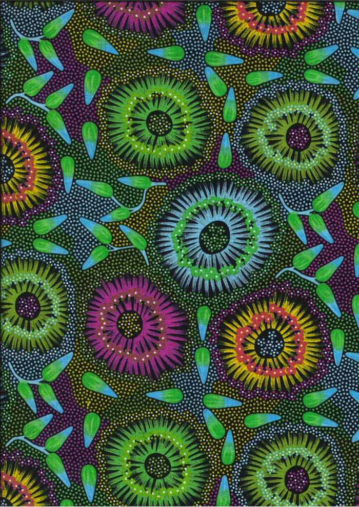 Wild Bush Banana Green - Pink, Australian Aboriginal, M&S Textiles