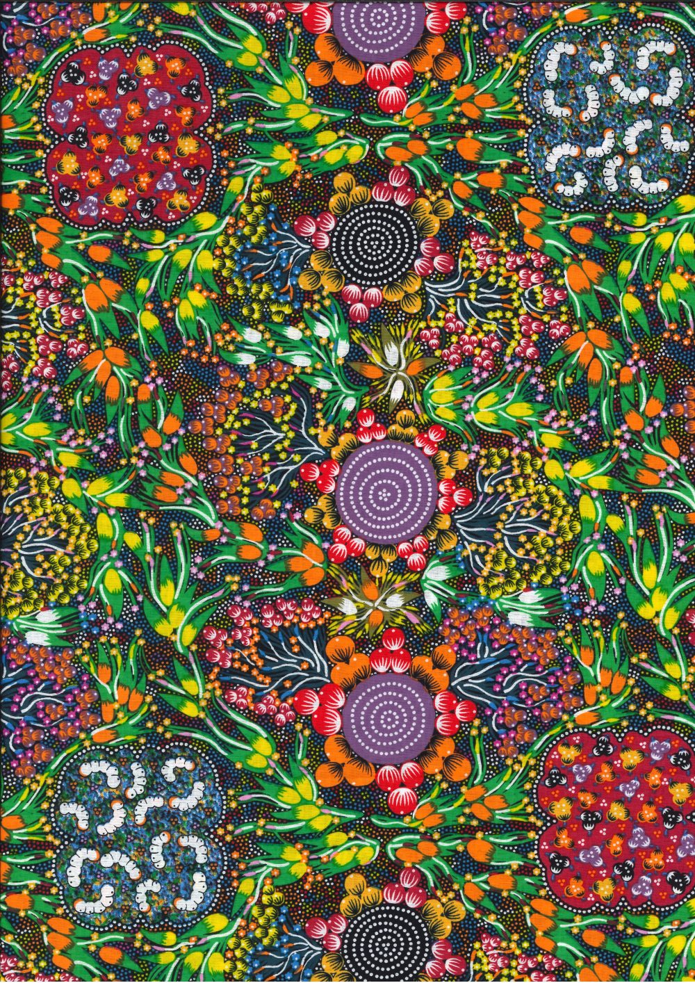 Bush Plum Bush Banana Dreaming Multi 44" fabric, Australian Aboriginal, M&S Textiles