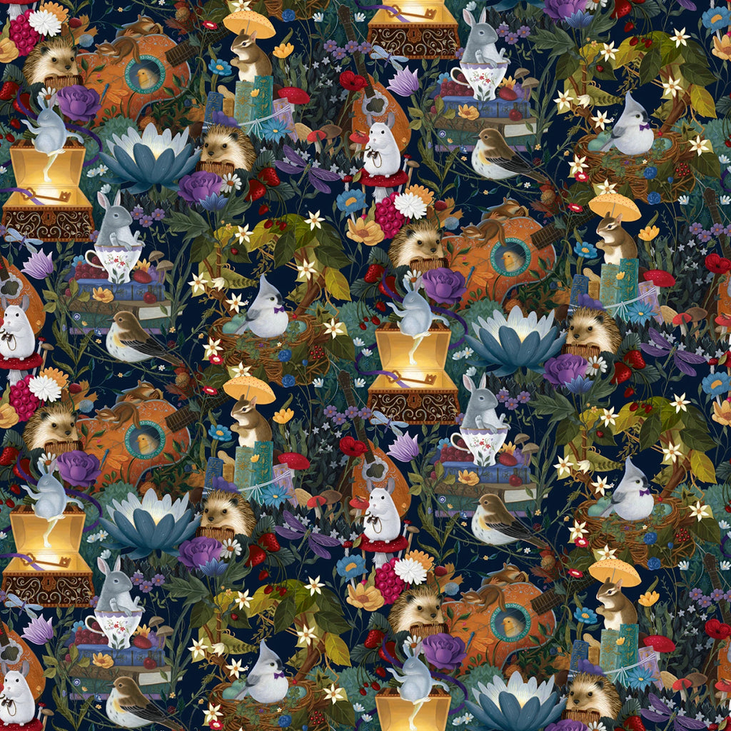 Navy Critters, hedgehog, squirrels, 44" fabric by Henry Glass, 2145-78, Serenade