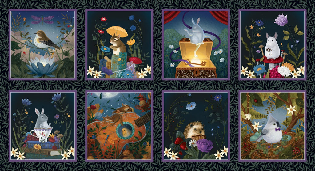 Navy Critter block panel 24" by Henry Glass, Serenade 21538-78