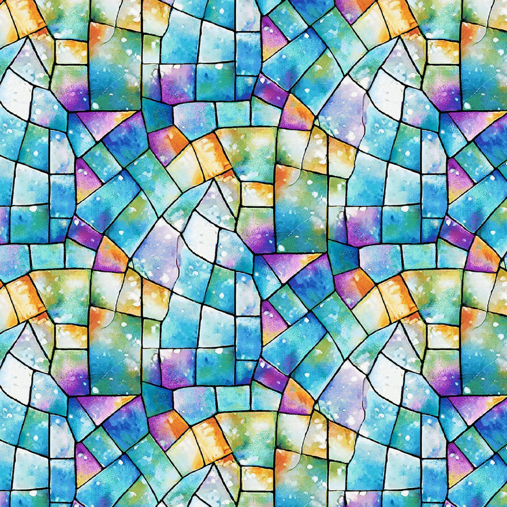 Stained Glass 108" wide fabric by Henry Glass, 2178-75, Blue/Multi color