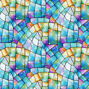 Stained Glass 108" wide fabric by Henry Glass, 2178-75, Blue/Multi color