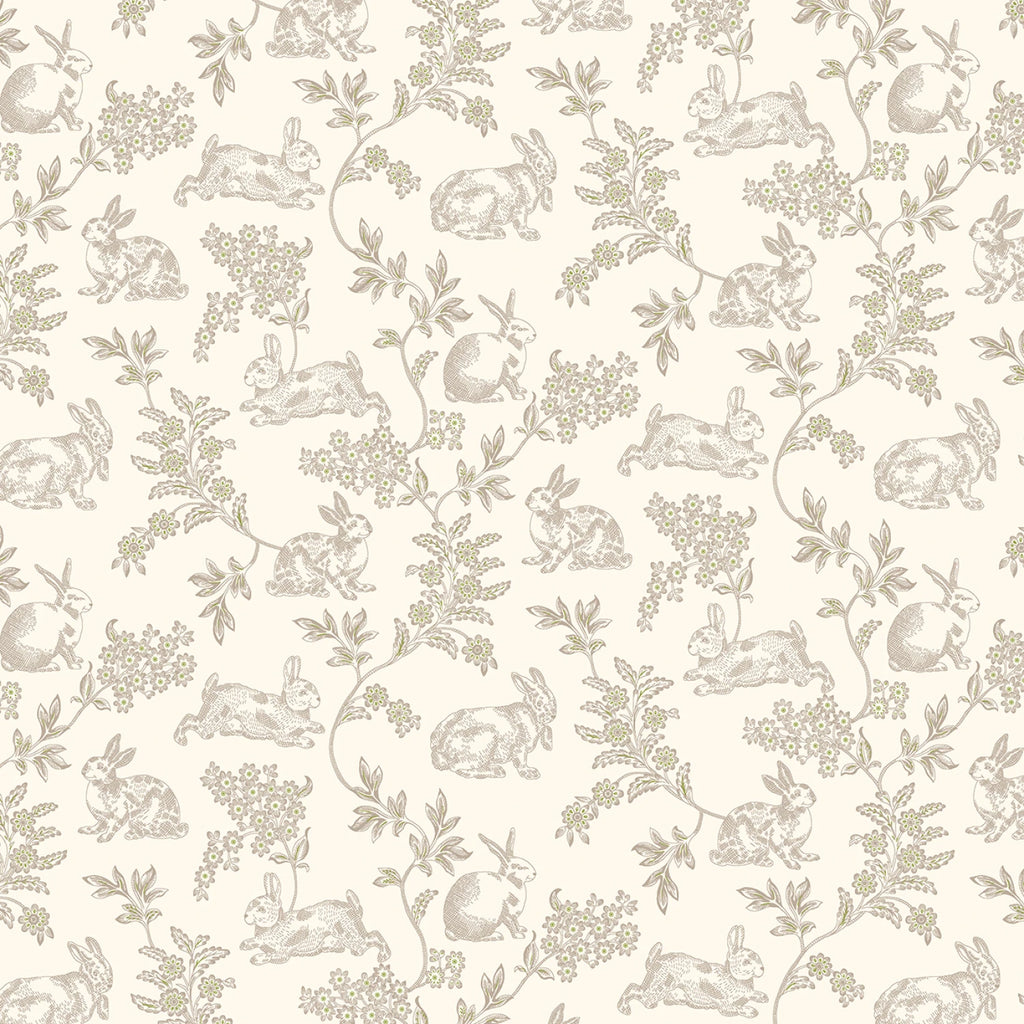 Cream Toile with bunnies 118" fabric by Henry Glass, 2309-44, Candlelight & Romance, Kim Diehl