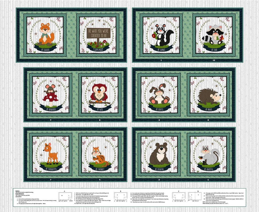 Woodland Animals Childrens book panel 36" by Henry Glass Panel, 2371bp-11, Little Readers 6