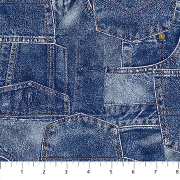 Blue Jean Pockets 44" fabric by Northcott,  24325-49, Singin' the Blues