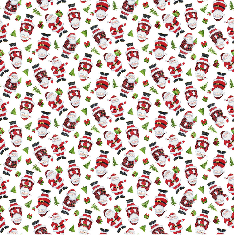 White Santa Toss 44" fabric by Northcott, 24733-10, Santa's Tree Farm
