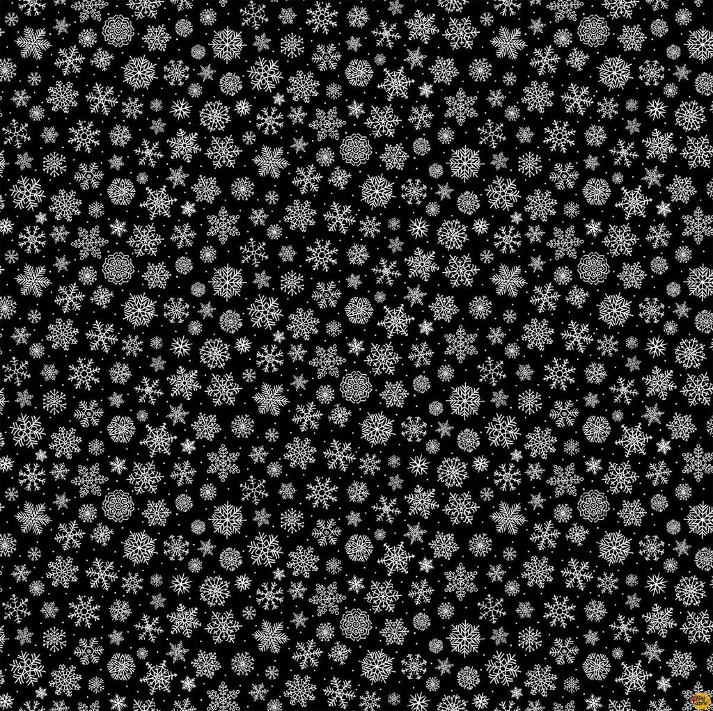 Black with White Snowflakes 44" fabric by Northcott, 24736-99