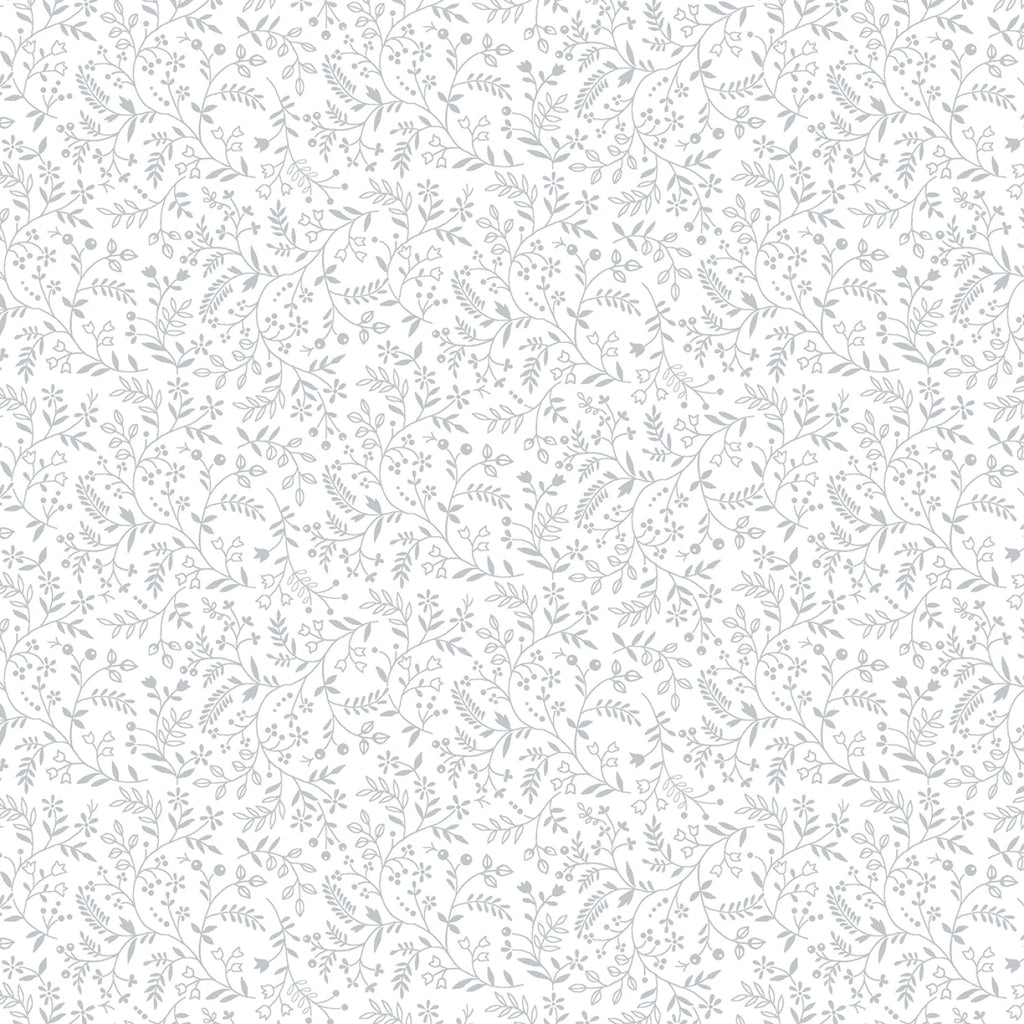 White tone on tone Flowing Vines 44" fabric by Henry Glass, 2636-01W
