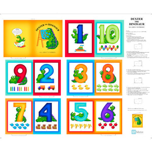 Dexter the Dinosaur 123 Numbers, childrens book panel by Quilting Treasures, 26763-X