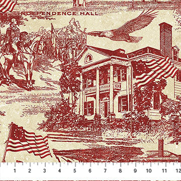 Red - Beige Toile 44" fabric by Northcott,  America 250, Independence, 28372-24