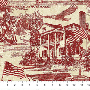 Red - Beige Toile 44" fabric by Northcott,  America 250, Independence, 28372-24