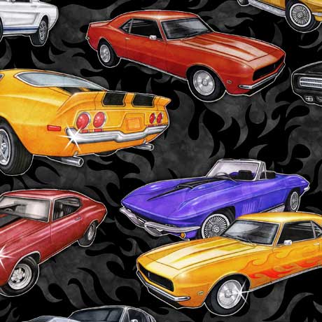 Muscle Cars and Flames 44" fabric by Quilting Treasures, 28985-J