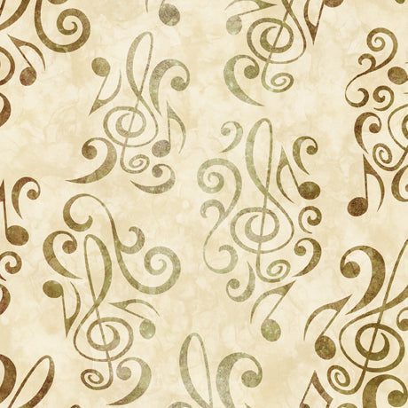 Beige Music Notes 108" fabric by Quilting Treasures, 29254-E