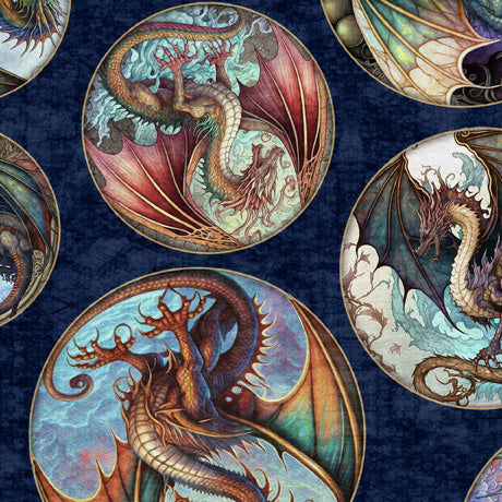 Dragon Round Patches 44" fabric by Quilting Treasures, 29928-N, Dragon Fyre