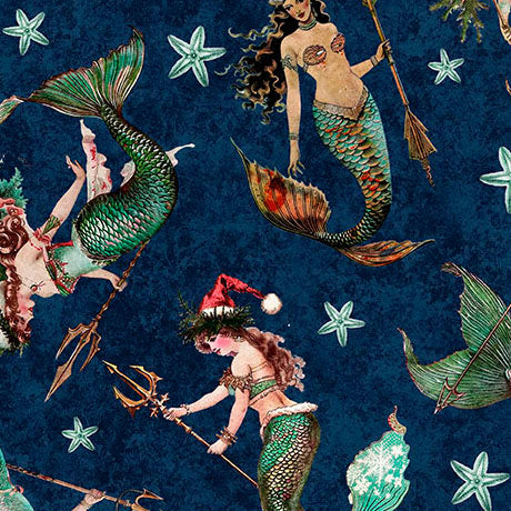 Navy Christmas Mermaids 44" fabric by Quilting Treasures, 31192-N, Gotta Have it