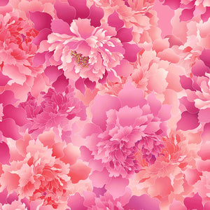 Pink Monochromatic Peony 118" fabric by Henry Glass, 3603W-22, Peony Paradise