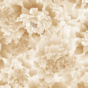 Tan Monochromatic Peony 118" fabric by Henry Glass, 3603W-36, Peony Paradise