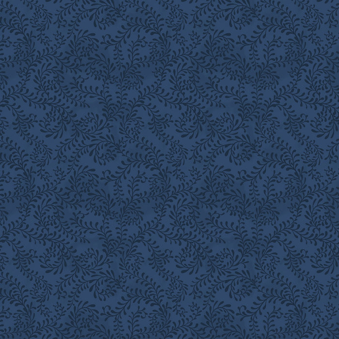 Navy Swirling Leaves 108" fabric by Wilmington, 4427-444