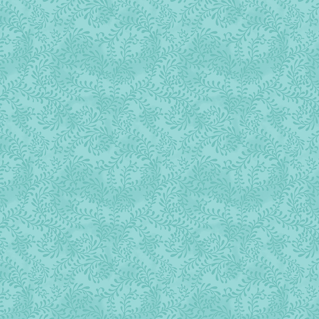 Turquoise Swirling Leaves 108" fabric by Wilmington, 4427-447