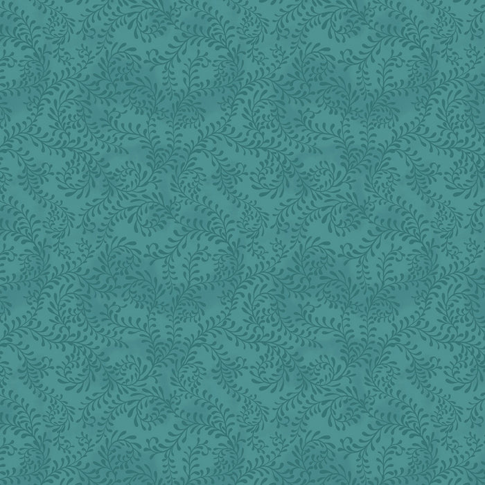 Teal Swirling Leaves 108" fabric by Wilmington, 4427-774