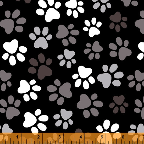 Black Paw Prints 108" fabric by Windham, 52476-1