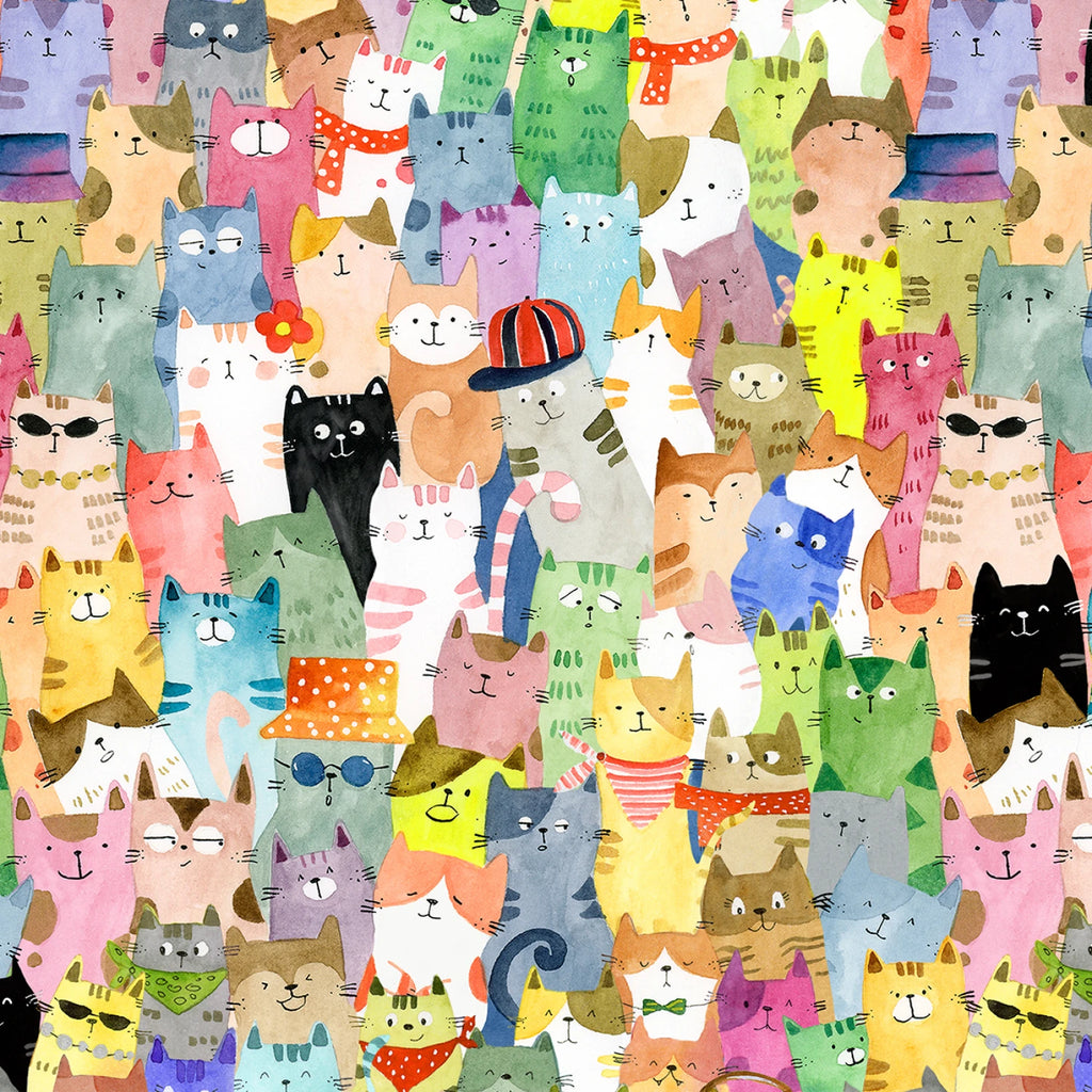 Multi Full of Purrsonality Cats 108" fabric by Windham, 55004DW-1des