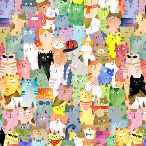 Multi Full of Purrsonality Cats 108" fabric by Windham, 55004DW-1des