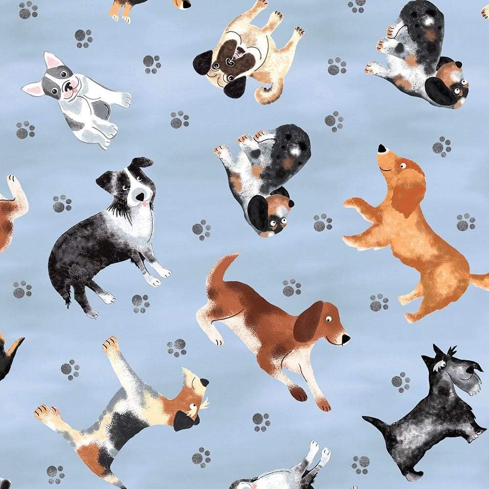 Blue Tossed Dogs 44" fabric by Timeless Treasures, Dog -C7749