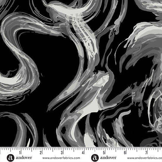 Black and Gray Smoky Swirls 108" fabric by Andover, Phantasm, 1525-C