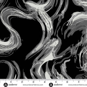 Black and Gray Smoky Swirls 108" fabric by Andover, Phantasm, 1525-C