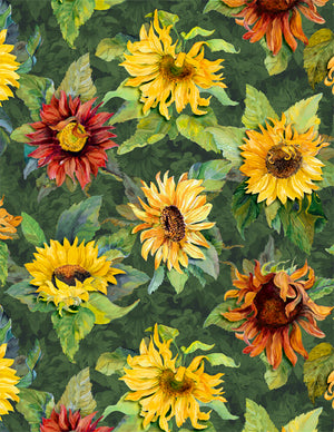 Sunflowers, Green, 44" fabric by Wilmington, 79277-757, Flowers of the Sun