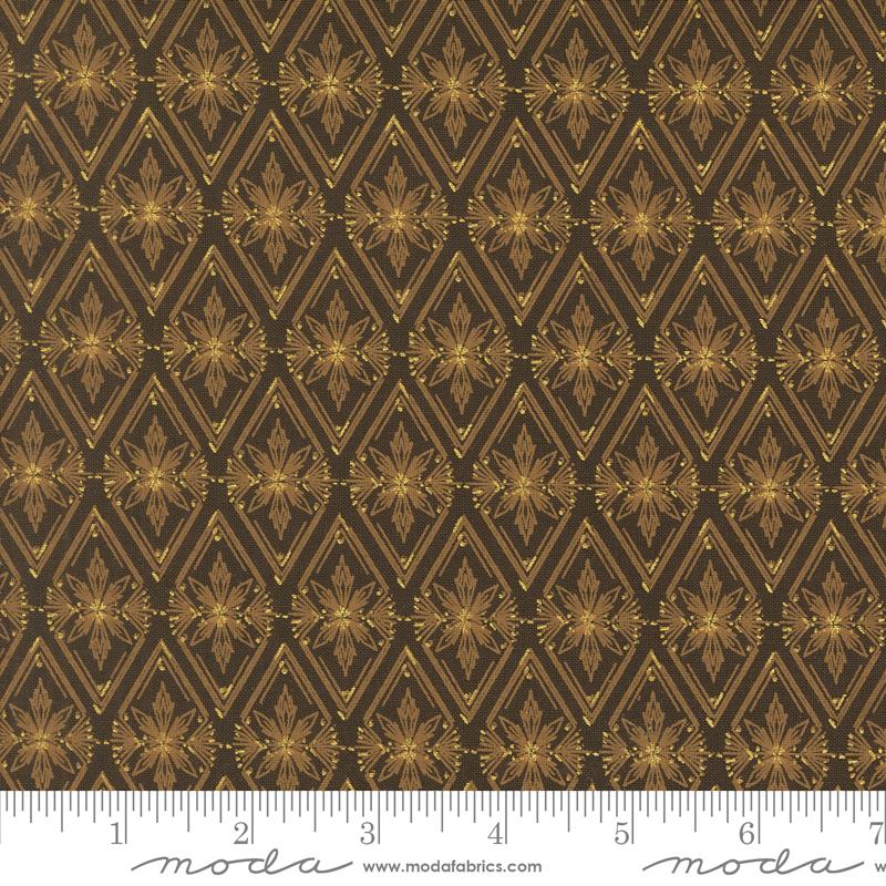 Old World Yuletide Espresso Diamonds 44" fabric, metallic by Moda, 45626 16M