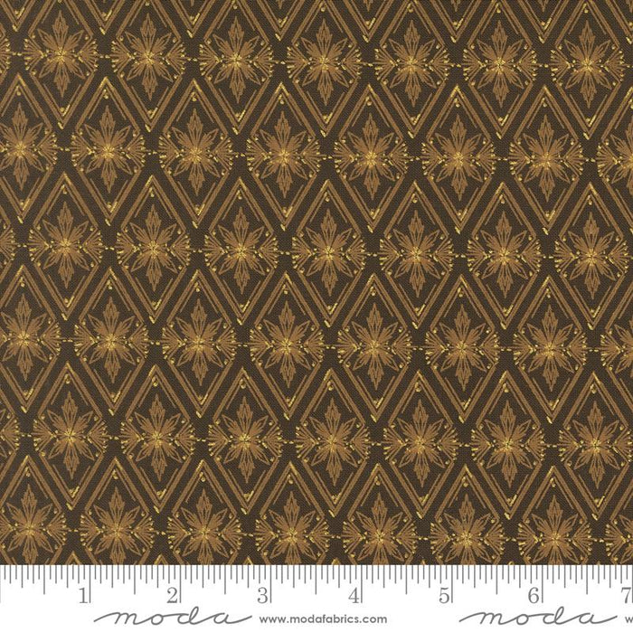 Old World Yuletide Espresso Diamonds 44" fabric, metallic by Moda, 45626 16M