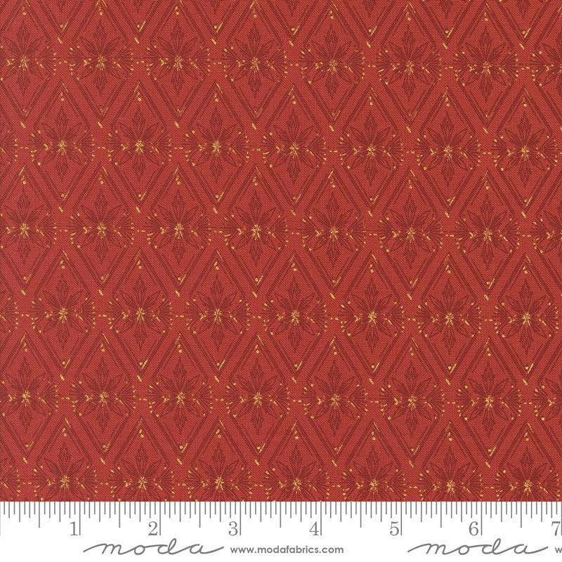 Old World Yuletide Poinsettia Diamonds 44" fabric, metallic by Moda, 45626 18M