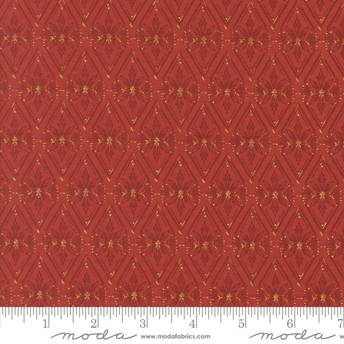 Old World Yuletide Poinsettia Diamonds 44" fabric, metallic by Moda, 45626 18M