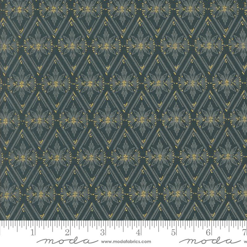 Old World Yuletide Midnight Diamonds 44" fabric, metallic by Moda, 45626 26M