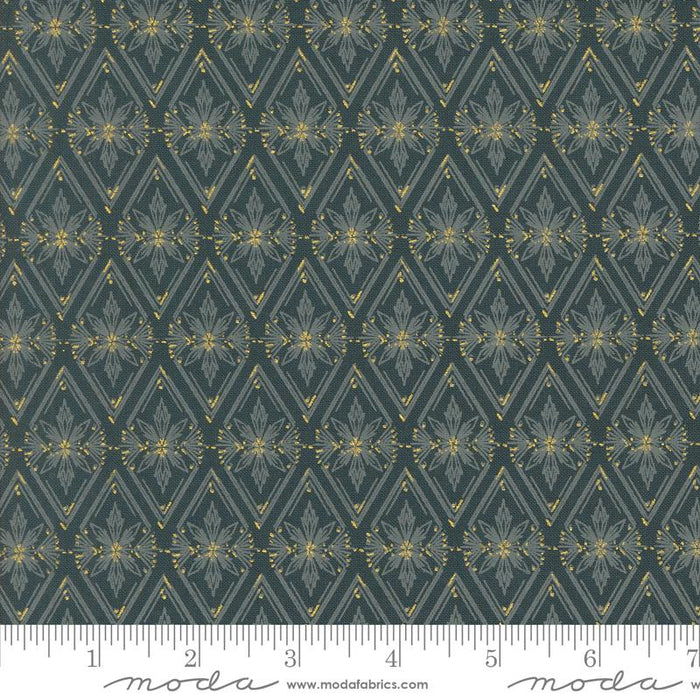 Old World Yuletide Midnight Diamonds 44" fabric, metallic by Moda, 45626 26M