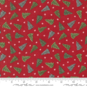 Winter Friends Berry Red Trees 44" fabric by Moda, 56136 17