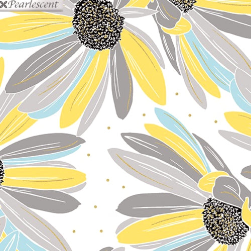White Daisies, Shimmer & Shine 44" fabric by Kanvas, 9710P-09