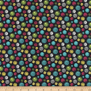 Sewing is My Happy Place Colored Buttons 44" fabric by Northcott, 24221-99