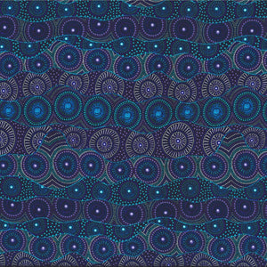 Alpara Seed Blue 44" aboriginal fabric by M&S Textiles