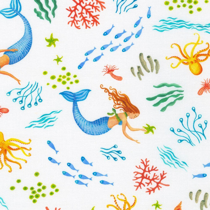 Mermaids, white,  44" fabric by Kaufman, Once Upon a Mermaid,  AUND-21355-1