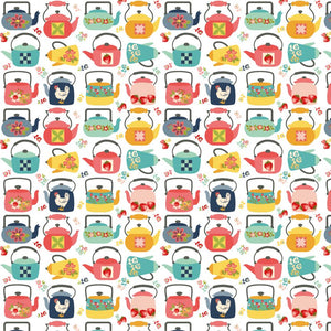Calico Kettles 44" fabric by Poppie Cotton, BK22118, Betsy's sewing Kit