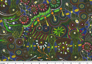 Bush Tucker After Rain in NT Yellow 44" aboriginal fabric by M&S Textiles