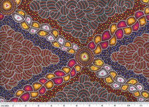 Bush Waterhole Burgundy 44" fabric, Australian Aboriginal, M&S Textiles